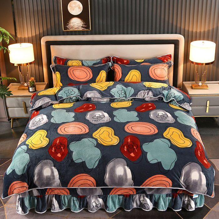 91家纺网 家纺一手货源 找家纺 爱上家居 2023新款保暖金貂绒印花保暖四件套 多彩人生