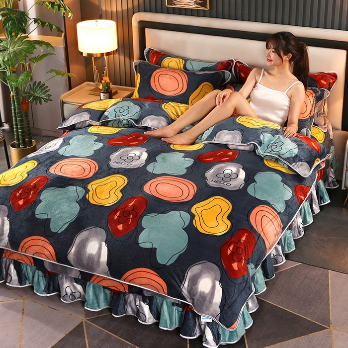 91家纺网 家纺一手货源 找家纺 爱上家居 2023新款保暖金貂绒印花保暖四件套 多彩人生