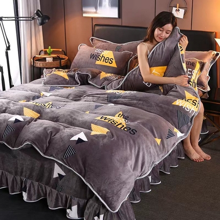 爱上家居 2023新款保暖金貂绒印花保暖四件套 快乐空间