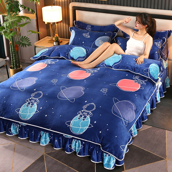 91家纺网 家纺一手货源 找家纺 爱上家居 2023新款保暖金貂绒印花保暖四件套 梦幻星空