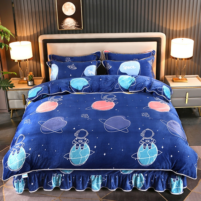 91家纺网 家纺一手货源 找家纺 爱上家居 2023新款保暖金貂绒印花保暖四件套 梦幻星空