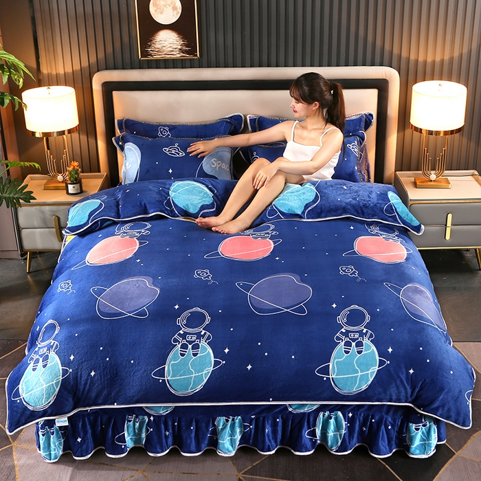 91家纺网 家纺一手货源 找家纺 爱上家居 2023新款保暖金貂绒印花保暖四件套 梦幻星空