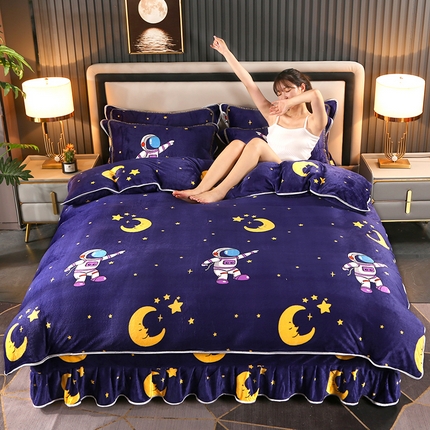 爱上家居 2023新款保暖金貂绒印花保暖四件套 宇航员