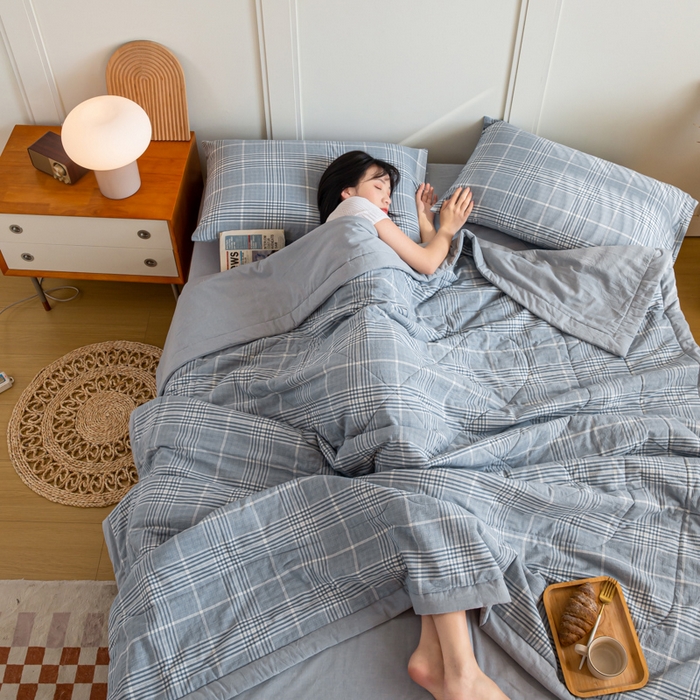 91家纺网 家纺一手货源 找家纺 （总）鸣升2023新疆长绒棉全棉花色织水洗棉夏被四件套