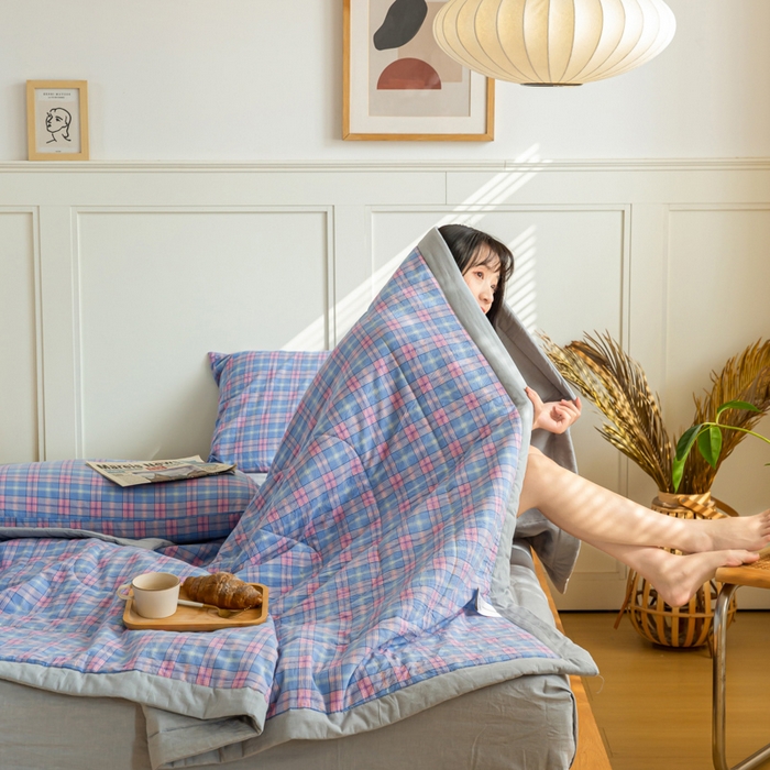 91家纺网 家纺一手货源 找家纺 鸣升新疆长绒棉全棉花色织水洗棉夏被四件套 芳华兰