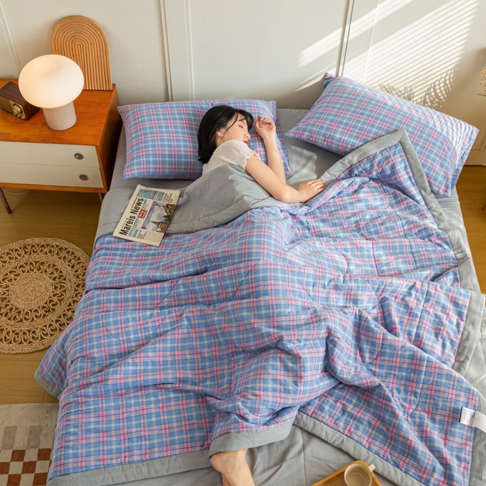 91家纺网 家纺一手货源 找家纺 鸣升新疆长绒棉全棉花色织水洗棉夏被四件套 芳华兰