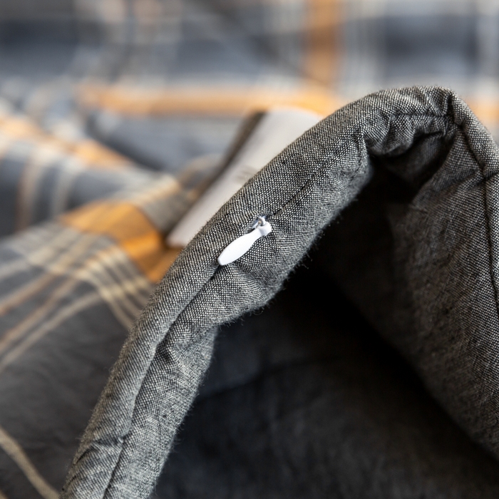 91家纺网 家纺一手货源 找家纺 鸣升新疆长绒棉全棉花色织水洗棉夏被四件套 灰格桔