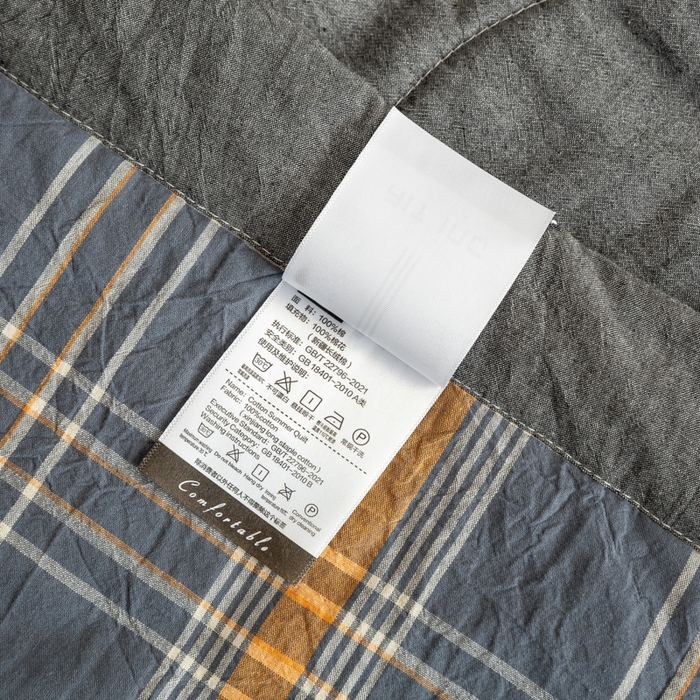 91家纺网 家纺一手货源 找家纺 鸣升新疆长绒棉全棉花色织水洗棉夏被四件套 灰格桔