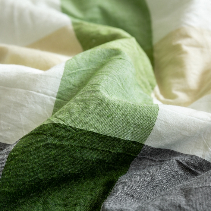 91家纺网 家纺一手货源 找家纺 鸣升新疆长绒棉全棉花色织水洗棉夏被四件套 海青鲜绿格