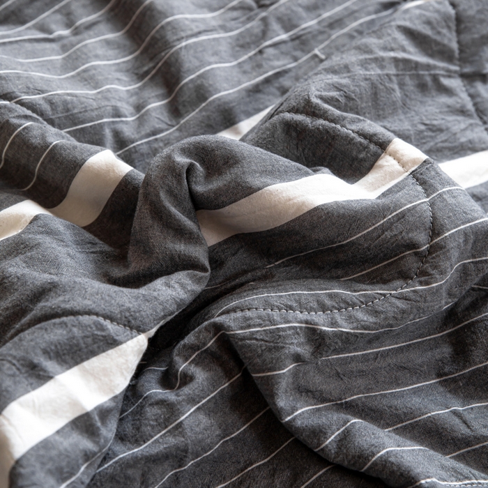 91家纺网 家纺一手货源 找家纺 鸣升新疆长绒棉全棉花色织水洗棉夏被四件套 灰条