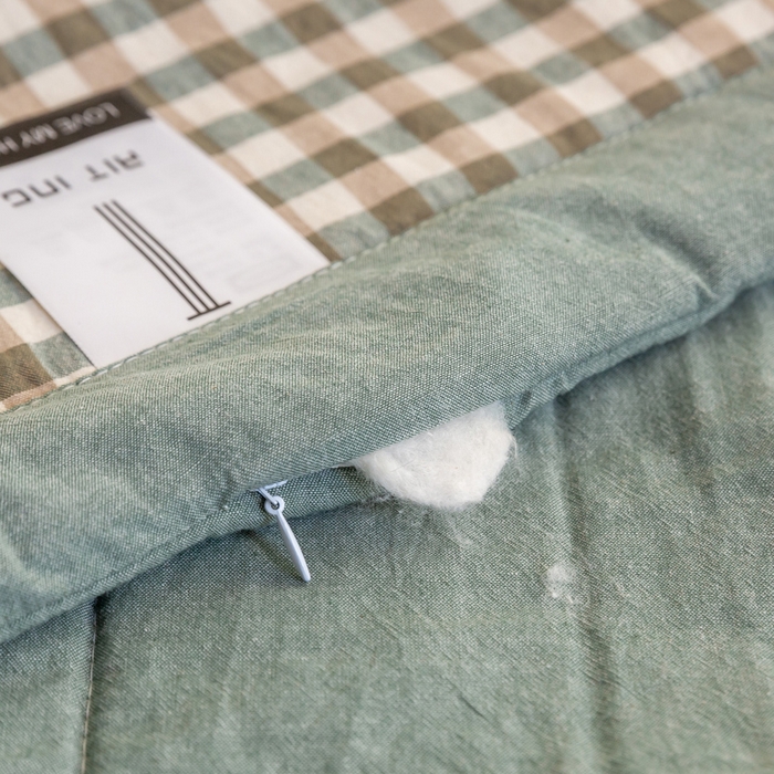 91家纺网 家纺一手货源 找家纺 鸣升新疆长绒棉全棉花色织水洗棉夏被四件套 绿小格