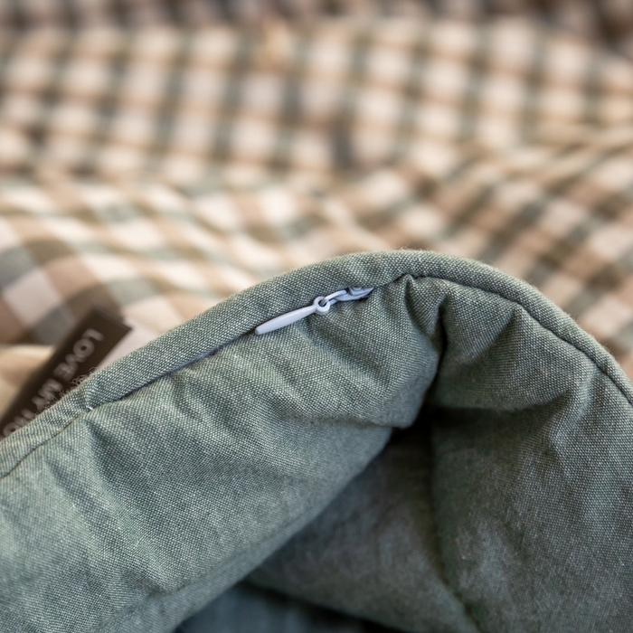 91家纺网 家纺一手货源 找家纺 鸣升新疆长绒棉全棉花色织水洗棉夏被四件套 绿小格