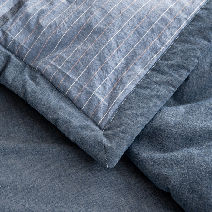 91家纺网 家纺一手货源 找家纺 鸣升新疆长绒棉全棉花色织水洗棉夏被四件套 米拉蓝