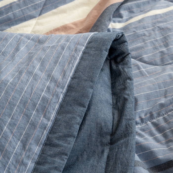 91家纺网 家纺一手货源 找家纺 鸣升新疆长绒棉全棉花色织水洗棉夏被四件套 米拉蓝