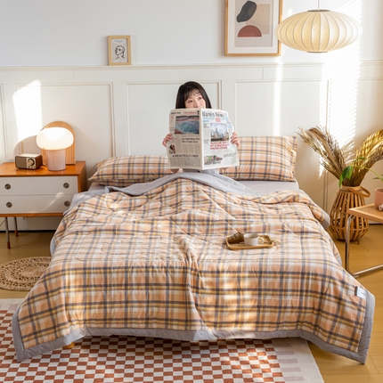 91家纺网 家纺一手货源 找家纺 鸣升新疆长绒棉全棉花色织水洗棉夏被四件套 莫妮卡桔