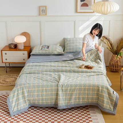 91家纺网 家纺一手货源 找家纺 鸣升新疆长绒棉全棉花色织水洗棉夏被四件套 森与绿