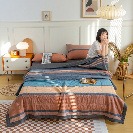 91家纺网 家纺一手货源 找家纺 鸣升新疆长绒棉全棉花色织水洗棉夏被四件套 希尔维亚蓝