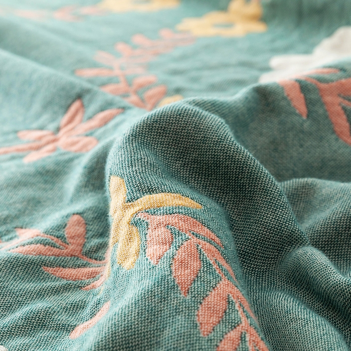 91家纺网 家纺一手货源 找家纺 朴尔  2023年新款四层韩版碎花风全棉纱布毛巾被 花环-绿