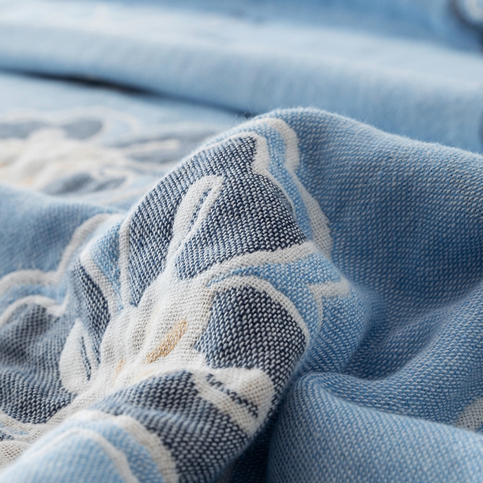 91家纺网 家纺一手货源 找家纺 朴尔  2023年新款四层韩版碎花风全棉纱布毛巾被 花亭玉暖-蓝