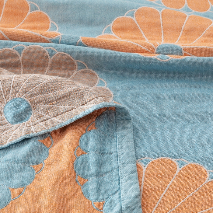 91家纺网 家纺一手货源 找家纺 朴尔  2023年新款四层韩版碎花风全棉纱布毛巾被 橘子物语-兰