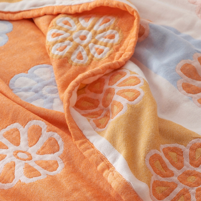 91家纺网 家纺一手货源 找家纺 朴尔  2023年新款四层韩版碎花风全棉纱布毛巾被 曼陀罗-橘