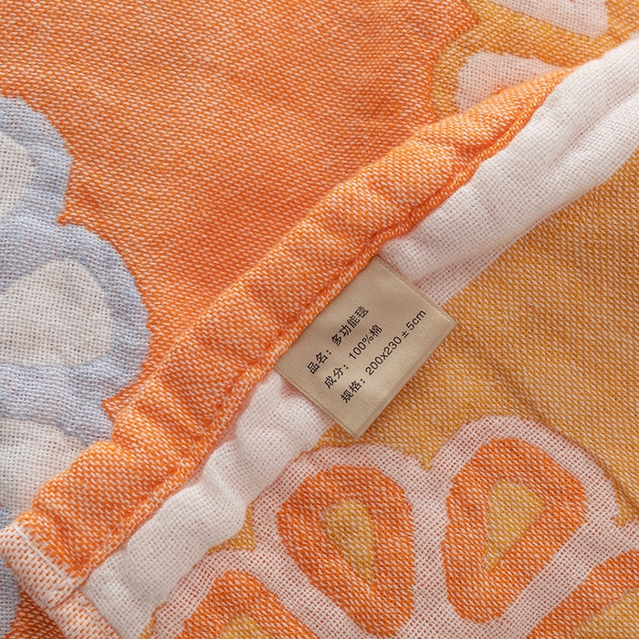 91家纺网 家纺一手货源 找家纺 朴尔  2023年新款四层韩版碎花风全棉纱布毛巾被 曼陀罗-橘