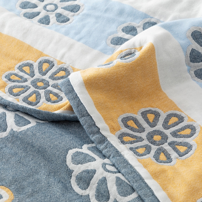 91家纺网 家纺一手货源 找家纺 朴尔  2023年新款四层韩版碎花风全棉纱布毛巾被 曼陀罗-灰