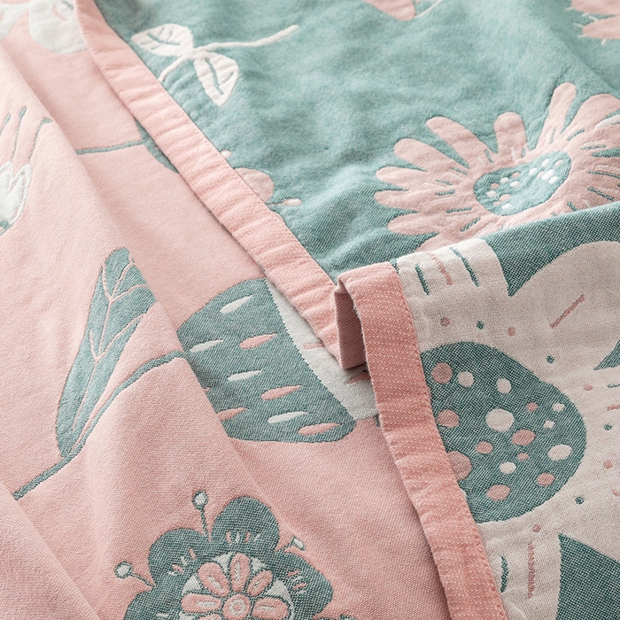 91家纺网 家纺一手货源 找家纺 朴尔  2023年新款四层韩版碎花风全棉纱布毛巾被 清新夏日-粉