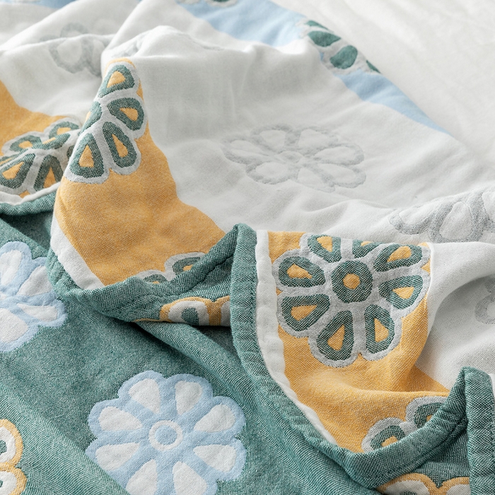 91家纺网 家纺一手货源 找家纺 朴尔  2023年新款四层韩版碎花风全棉纱布毛巾被 曼陀罗-绿