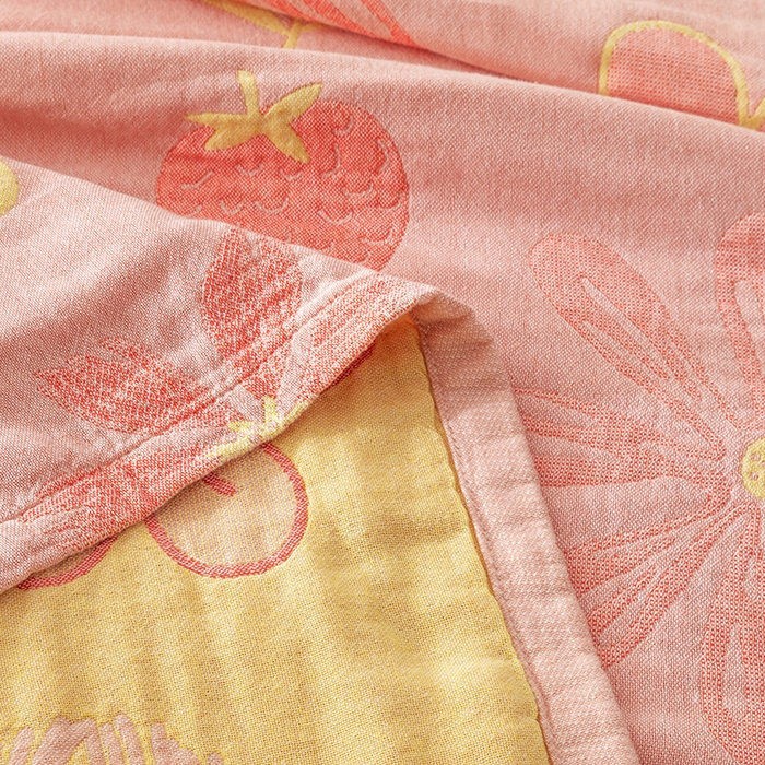 91家纺网 家纺一手货源 找家纺 朴尔  2023年新款四层韩版碎花风全棉纱布毛巾被 向日花开-粉