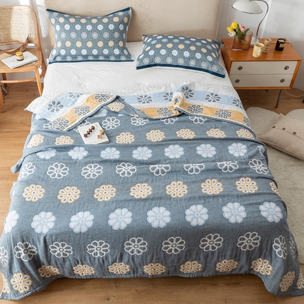 91家纺网 家纺一手货源 找家纺 朴尔  2023年新款四层韩版碎花风全棉纱布毛巾被 曼陀罗-灰