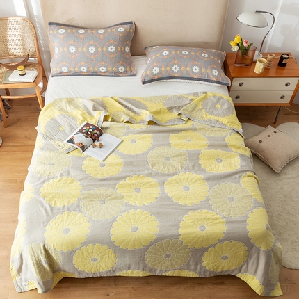 91家纺网 家纺一手货源 找家纺 朴尔  2023年新款四层韩版碎花风全棉纱布毛巾被 橘子物语-浅灰