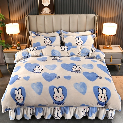 爱上家居  2023新款加厚牛奶金貂绒四件套 爱心兔