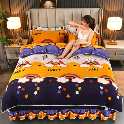 爱上家居  2023新款加厚牛奶金貂绒四件套 彩虹兔