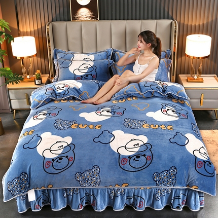 爱上家居  2023新款加厚牛奶金貂绒四件套 乖乖熊-蓝