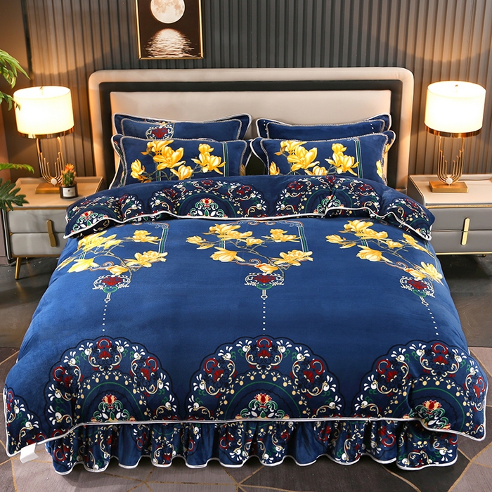 91家纺网 家纺一手货源 找家纺 爱上家居  2023新款加厚牛奶金貂绒四件套 花香四溢