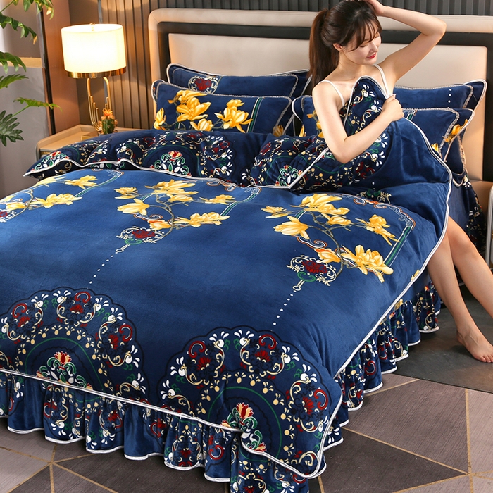 91家纺网 家纺一手货源 找家纺 爱上家居  2023新款加厚牛奶金貂绒四件套 花香四溢