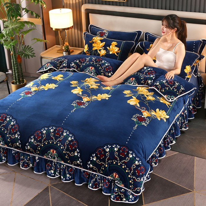 91家纺网 家纺一手货源 找家纺 爱上家居  2023新款加厚牛奶金貂绒四件套 花香四溢