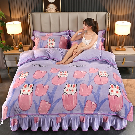 爱上家居  2023新款加厚牛奶金貂绒四件套 花中兔-紫