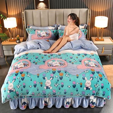 爱上家居  2023新款加厚牛奶金貂绒四件套 开心兔