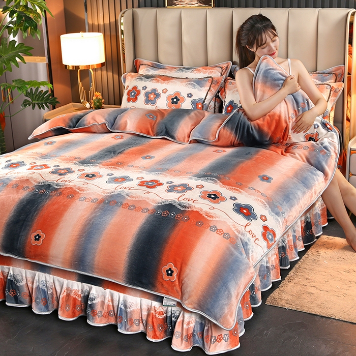 91家纺网 家纺一手货源 找家纺 爱上家居  2023新款加厚牛奶金貂绒四件套 流光溢彩