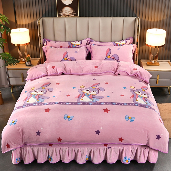 91家纺网 家纺一手货源 找家纺 爱上家居  2023新款加厚牛奶金貂绒四件套 魔法兔