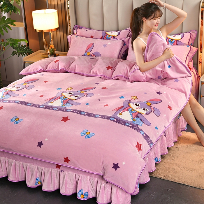 91家纺网 家纺一手货源 找家纺 爱上家居  2023新款加厚牛奶金貂绒四件套 魔法兔