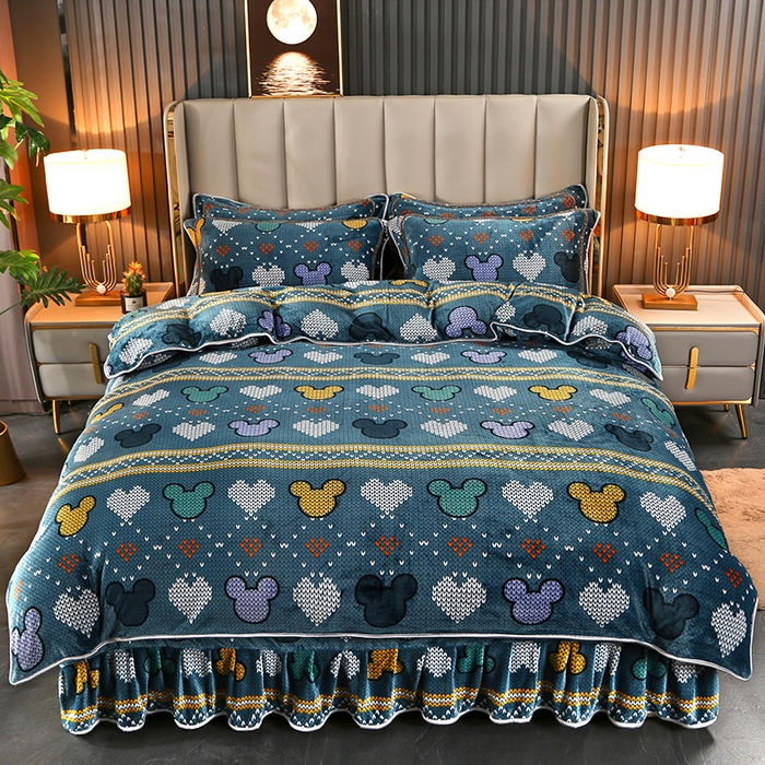 91家纺网 家纺一手货源 找家纺 爱上家居  2023新款加厚牛奶金貂绒四件套 青春-蓝