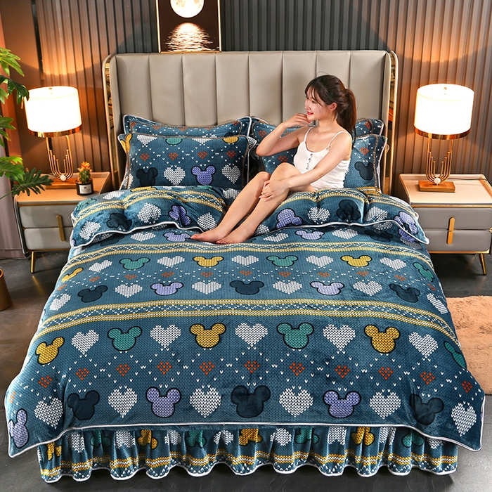 91家纺网 家纺一手货源 找家纺 爱上家居  2023新款加厚牛奶金貂绒四件套 青春-蓝