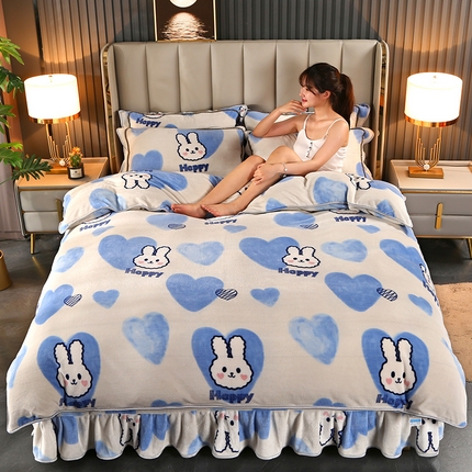 91家纺网 家纺一手货源 找家纺 爱上家居  2023新款加厚牛奶金貂绒四件套 爱心兔