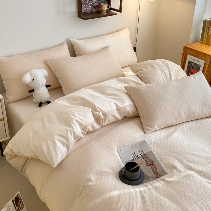 91家纺网 家纺一手货源 找家纺 （总）金丝鸟  2023新款简约舒适华夫格四件套