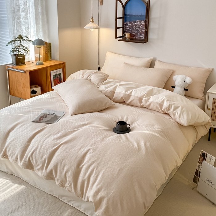 91家纺网 家纺一手货源 找家纺 （总）金丝鸟  2023新款简约舒适华夫格四件套