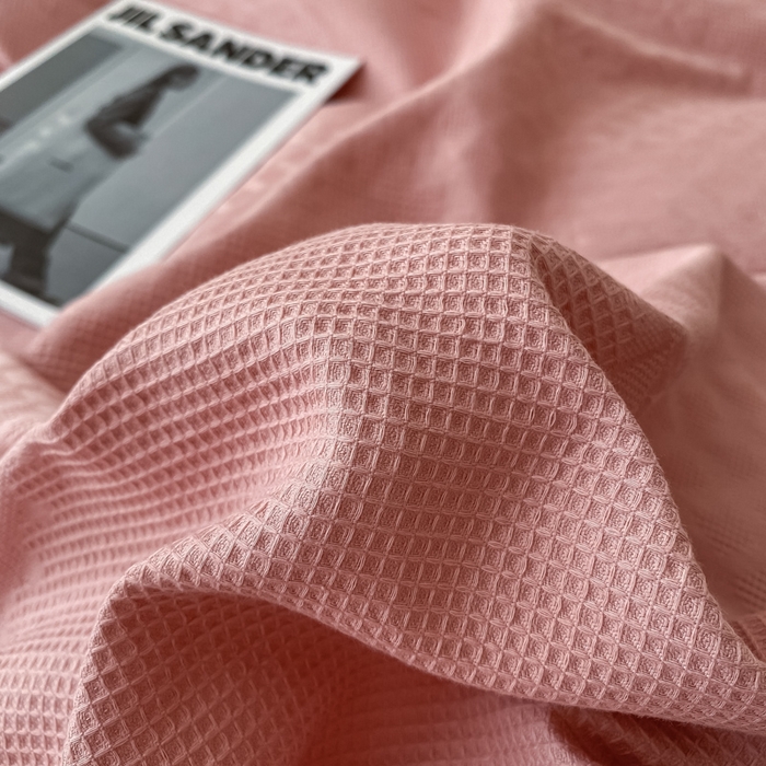 91家纺网 家纺一手货源 找家纺 金丝鸟  2023新款简约舒适华夫格四件套 简约卡其格粉