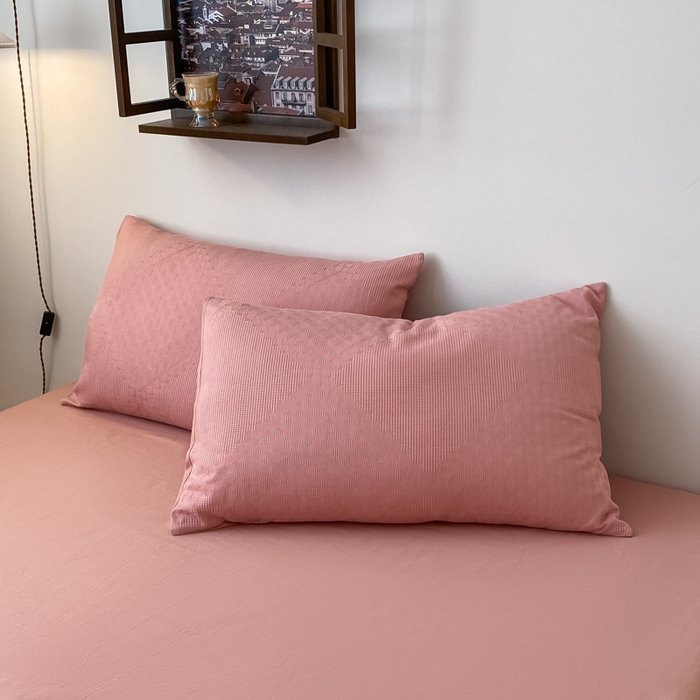 91家纺网 家纺一手货源 找家纺 金丝鸟  2023新款简约舒适华夫格四件套 简约卡其格粉